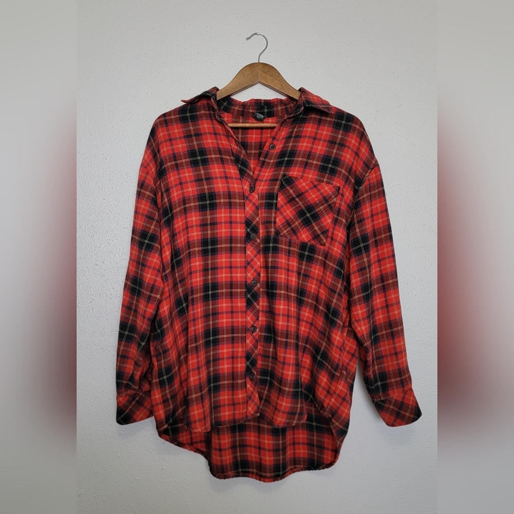 Wild Fable Red Plaid Oversized Button Down Shirt